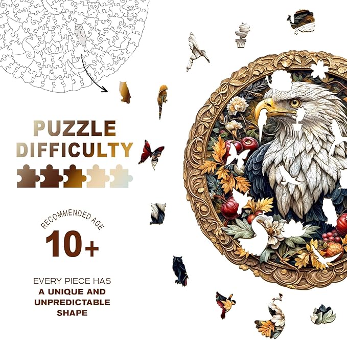 Wooden Puzzles for Adults - Retro Eagle Wooden Jigsaw Puzzle, Unique Animal Shaped Wood Puzzles Adult, Christmas Birthday Gifts for Friends/Family, Home Decor 8.5 * 8.5in 100pcs