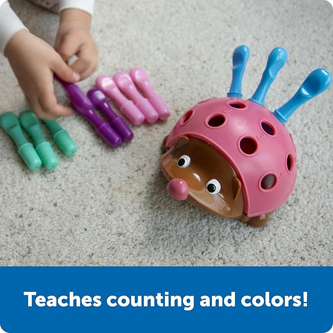 Learning Resources Spike The Fine Motor Hedgehog Pink - 14 Pieces, Ages 18+ months Fine Motor and Sensory Toy, Educational Toys for Toddlers, Montessori Toys