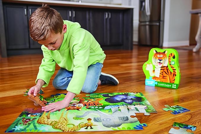 Crocodile Creek Jigsaw Puzzle, 36 Piece for Kids 3 Years and Up, Heavy-Duty Shaped Box for Storage, Finished Puzzle Size 18 x 24 inches, Wild Kingdom