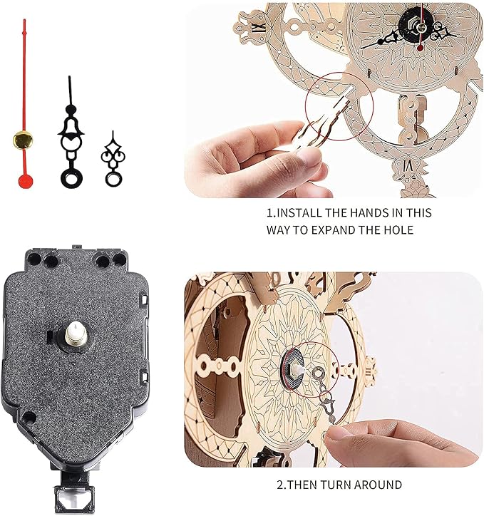 3D Wooden Puzzle Clock Kit DIY Mechanical Wall Clock Hanging Pendulum Gift for Adults & Teens