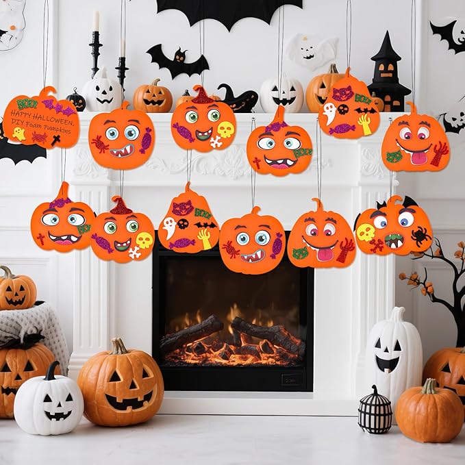 312 PCS Halloween Crafts for Kids, DIY Foam Pumpkins for Craft Bulk, Halloween Arts and Crafts for Party Favors Supplies, Halloween's Decorations, Classroom Craft Activities