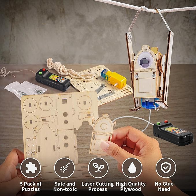 5-in-1 STEM Robot Kit for Kids Ages 8-10, Wood Building Art Crafts Kits for Boys 6-8 8-12, 3D Wooden Puzzles Robotics Models, Science Woodworking Projects Toys Gifts for Boy 6 7 8 10 12 Year OId