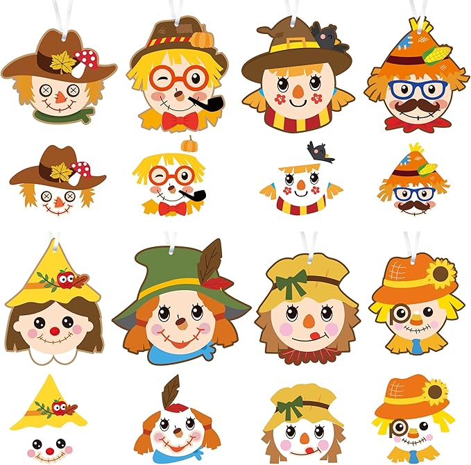 ANGOLIO Fall Thanksgiving Crafts for Kids - 123Pcs Fall Scarecrow DIY Sticker Kit Paper Art Autumn Classroom Decor, Preschool Kindergarten Art Activities, Seasonal Home Hanging Ornaments Party Favors