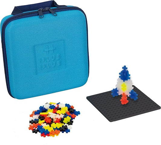PLUS PLUS Building Set with Travel Case, 3D Open Ended Stem Toy for Kids, 100 Mini Interlocking Pieces, 1 Baseplate - Glow Mix