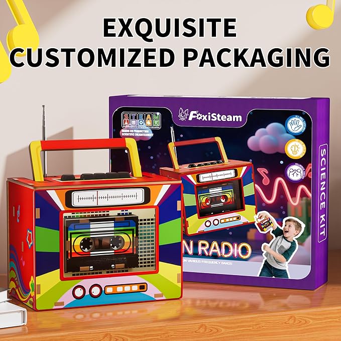 3D Puzzle Vintage Radio, DIY Assembly Model with FM Radio Function, Wood Construction, (Red)