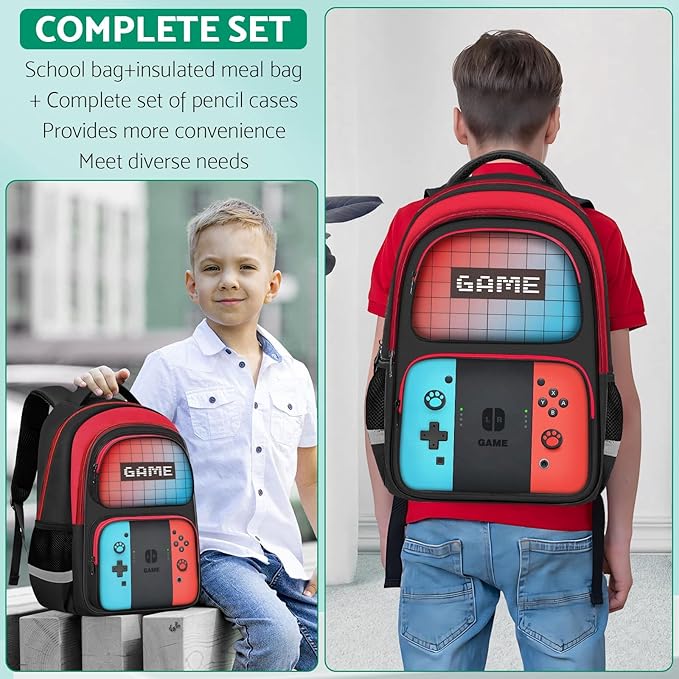 Kids Backpack For Boys,Gamer Boys Backpack For Children Teens Elementary Middle School, 17″ Students Bookbag