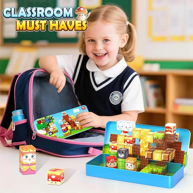 Magnetic Blocks Travel Toys with Portable Metal Tin – Toddler Magnet Tiles Building Blocks STEM, Montessori Kids Toys for 3+ Year Old Boys & Girls, Classroom Must Haves, and Sensory Toys