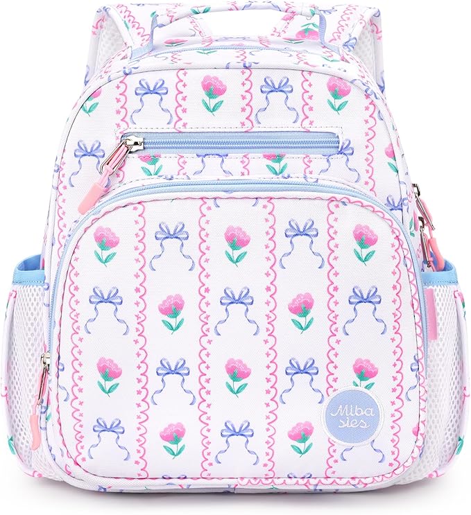 mibasies Toddler Backpack for Girls 2-4: Preschool Kindergarten Backpack - Cute Kids Backpacks for Girls - Bowknot Rose Sky Blue