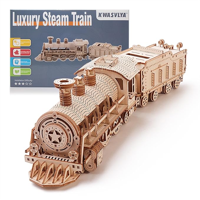 3D Wooden Puzzles, Wooden Puzzles Train for Adults and Teens, Educational Brain Teaser Assembly 3D Model Trains, Gifts for Christmas/Birthday(Luxury Steam Train)