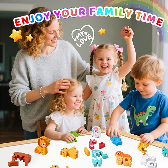 Wooden Toddler Puzzles, Montessori Toys ABC Alphabet Puzzle for Kids Ages 3-5, Cute Animal Shape Letters Matching Game, Preschool Learning Educational Toys Gift for Girls Boys 3 4 5 Years Old