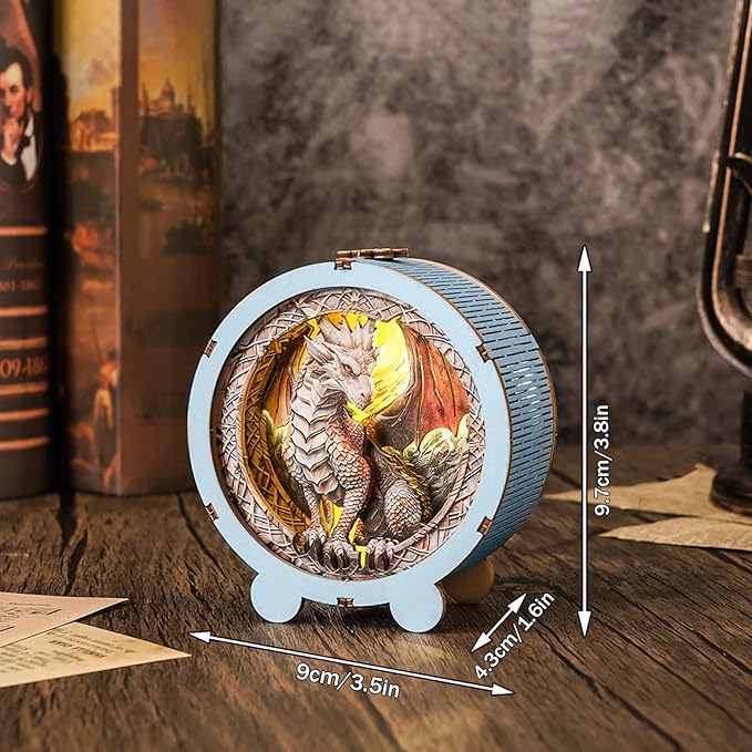 3D Puzzle Nightlight-LED Woodden 3D Puzzle Gifts-Silver Dragon 3D Wood Puzzles Storybook Night Light Home Décor for Adults,Unique Gifts for Mom,Dad,Sister,Wife