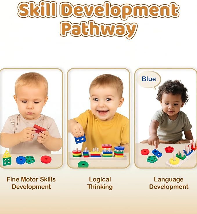 Montessori Wooden Shape Sorter Toy for Toddlers 1-3 – Multicolor Color Sorting & Stacking Toys, Educational Early Learning Sensory Toy, Fun Preschool Gift for 2 Year Olds