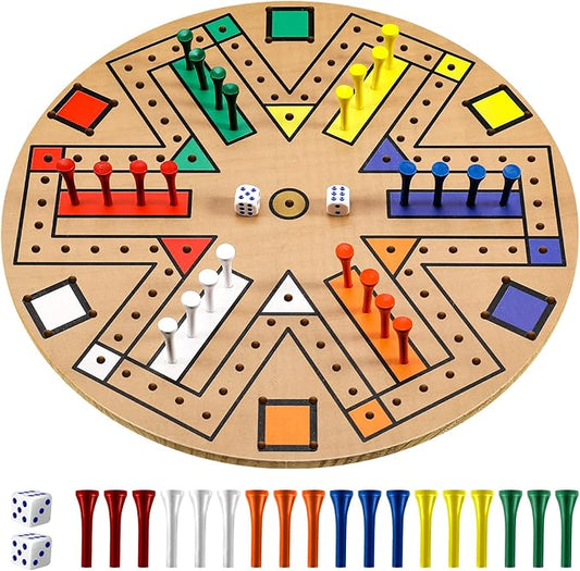 Kathfly Fast Track Board Game Wooden 3-6 Players Board Game Set with 24 Board Game Pieces and 2 Dice, Fast Track Game Night for Adult Teens Family Game, 6 Colors (14.2 Inch)