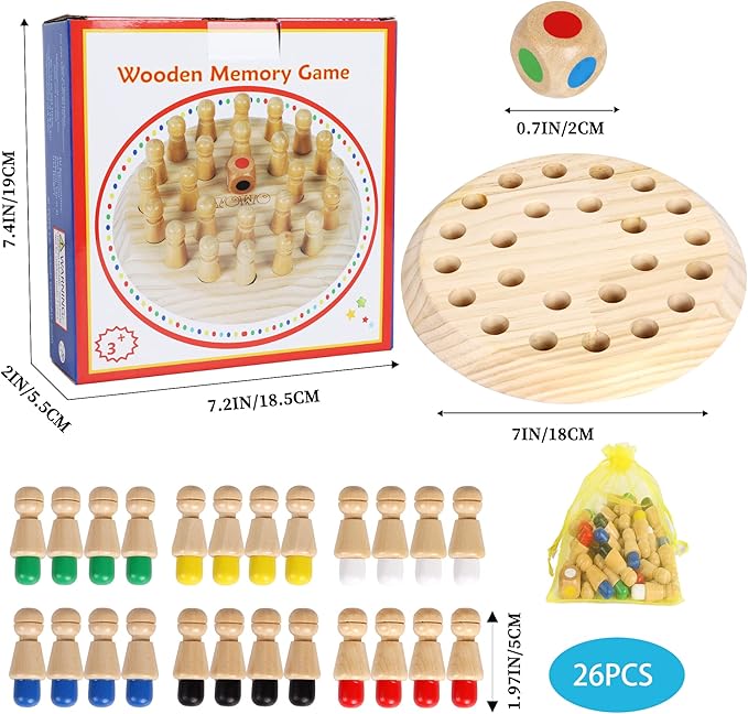 TOWO Wooden Memory Toys for Children - Family Board Games for Kids and Adults -Wooden Mind Games Educational Toys for 3 Years Old