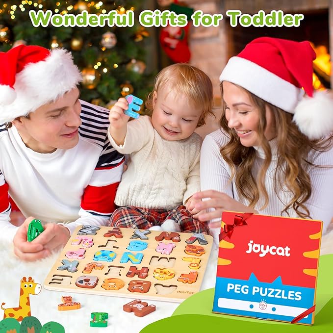 JoyCat Wooden Animal Alphabet Puzzles for Toddlers 1-3, 26 Letter Pieces, Montessori ABC Learning Toy, Gifts for 1 2 3 4 5 Year Old Boy Girl, Preschool Learning Activities