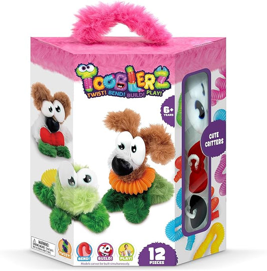 WeVeel TOOBLERZ Cute Critters Medium Set – 12-Piece Mix-and-Match Craft Kit for Kids – Includes Fuzzy Chenille Sticks, Fidget Tubes & Character Accessories – Creative Toy for Ages 6+