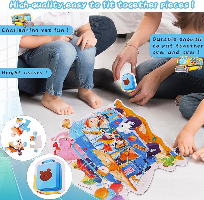 Puzzles for Kids Ages 4-8,53 Piece Unique Large Irregular Animal Shaped Art Puzzle,Floor Puzzles for Kids Ages 3 4 5 6 7 8,Educational Toy Gift Jigsaw Puzzles for Boys Girls (Freedom Camper Car)