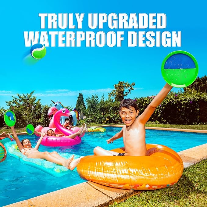 EVERICH Upgraded Toss Catch Paddle Ball Game Set, Outdoor Racket Games for Kids Adults, Beach Pool Sand Lawn Toy Includes 8 Paddles 8 Balls 8 Birdies 2 Flying Disc, Birthday Easter Gift for Boys Girls