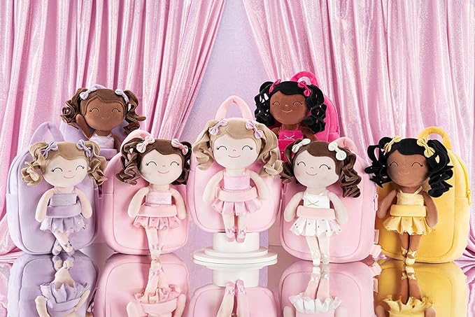 Gloveleya Toddler Backpack Baby Ballerina Girl Gifts Plush Curly Hair Ballet Backpack - Black Purple 9 inches