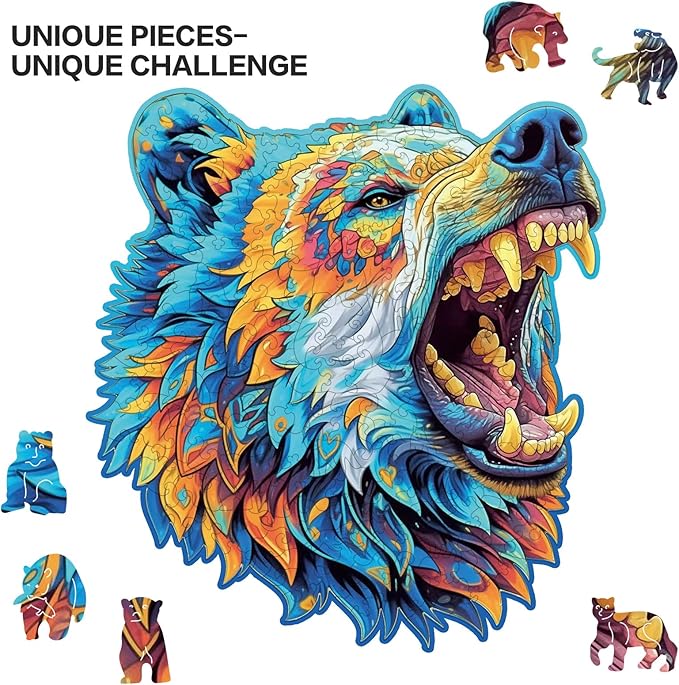 Wooden Puzzles for Adults,Bear Design Jigsaw Puzzles 200 Piece,Thanksgiving Birthday Gifts Family Game,Unique Shape Puzzle Challenge 11 x 11 Inch