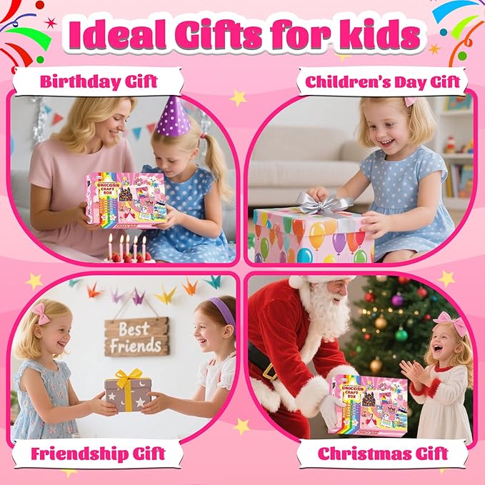 Unicorn Craft Box-12 Projects Fun Arts and Crafts for Kids Ages 4-8,Creative Educational Activity, No Mess Individually Packaged Travel Toys,Party Favors,Birthday Gift for Girls 3 4 5 6 7 8 Years Old