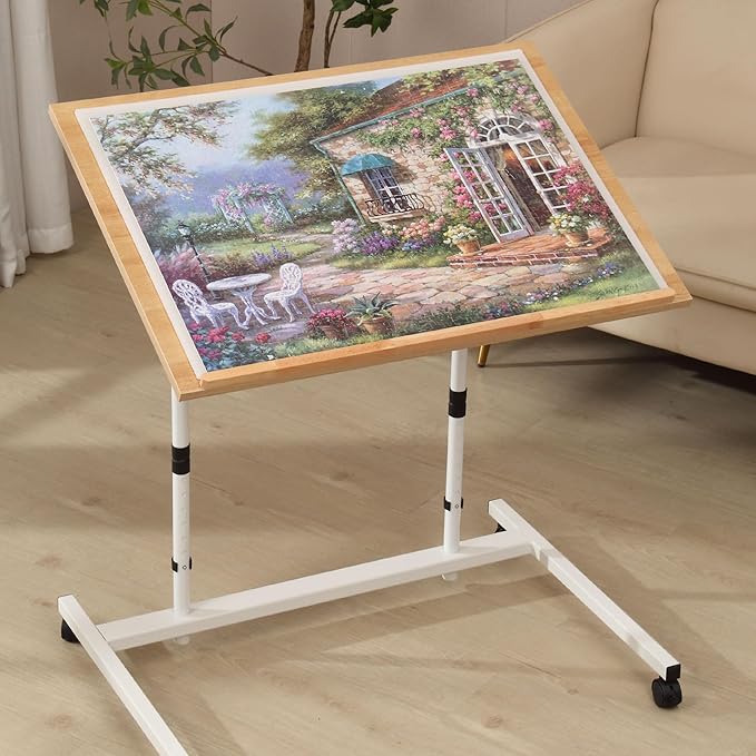 1000 Piece Tilting Jigsaw Puzzle Table with Legs, 31.1''x21.4'' Angle and Height Adjustable Puzzle Board Tabletop with Wheels (Puzzle Board Not Included)