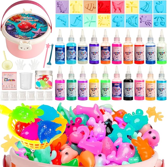 ARTPAR Water Elf Magic Gel Kit - 20 Colorful Gels + 16 Fantasy Molds - Non-Toxic Sensory Toys for Kids - Creative Arts & Crafts Project - Birthday Gifts for 5 6 7 8 9 10 Year Old Girls Boys