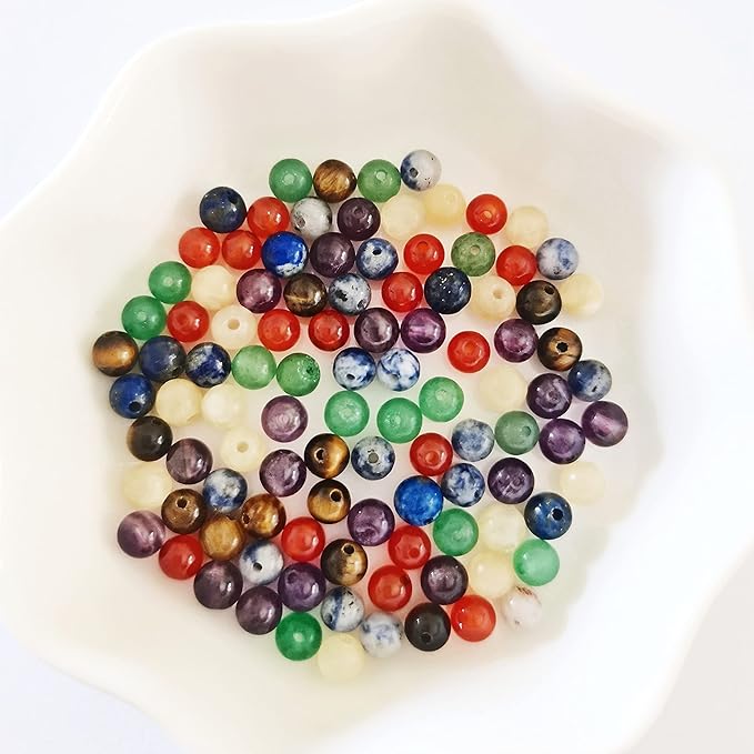 350pcs 4mm 7 Chakra Natural Stone Round Beads Crystals Energy Healing Genuine Real Stone DIY Charm Smooth Beading for Bracelet Necklace Earrings Jewelry Making(4mm,7 Chakra Color