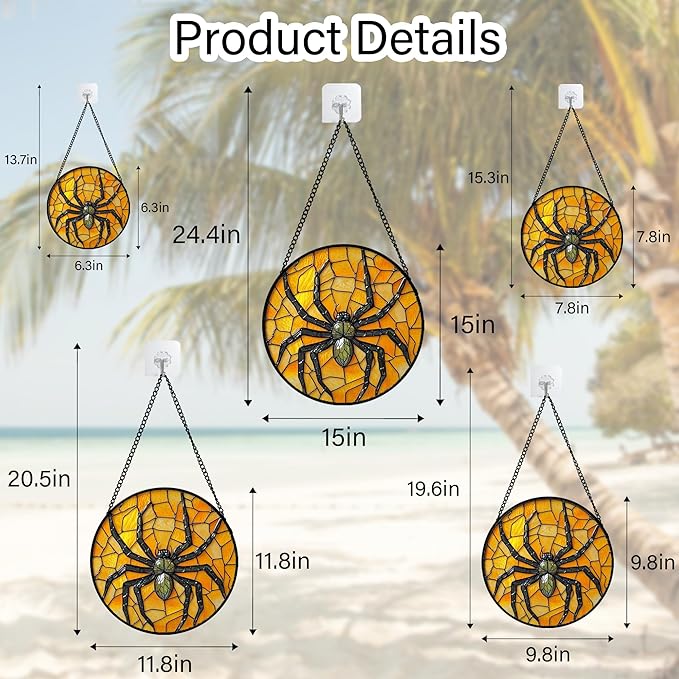 Stained Glass Window Hanging - Halloween Decorations Black Spider Suncatcher for Doors Garden Indoor Spooky Funny Sun Catchers Gothic Decor Horror Gifts for Women Men Friend 15 in