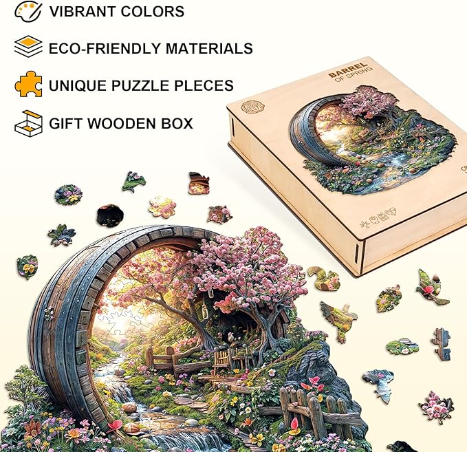 Wooden Puzzles for Adults, Spring Flower Wooden Jigsaw Puzzle for Adults, 200 Piece Unique Animal Shape Wood Puzzles Adult, Birthday Party Gifts for Friends & Family Game Home Decor (M-11.4 * 11.2in)