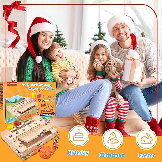 Montessori Screwdriver Board -Lock and Key Toy Set for Kids, Storage Wooden Tools Preschool Toys for 3 4 5 +Year Old, Fine Motor Skills Toys