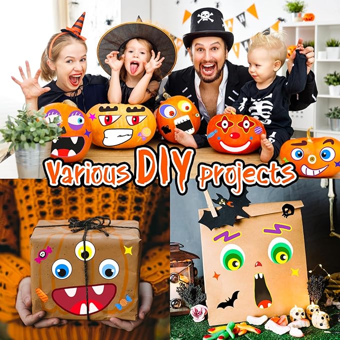Natonhi 108 Pack Pumpkin Decorating Kit Halloween Pumpkin Face Stickers, Halloween Crafts Pumpkins Expressions Decorations, Creative Games Gifts Party Supplies for Kids