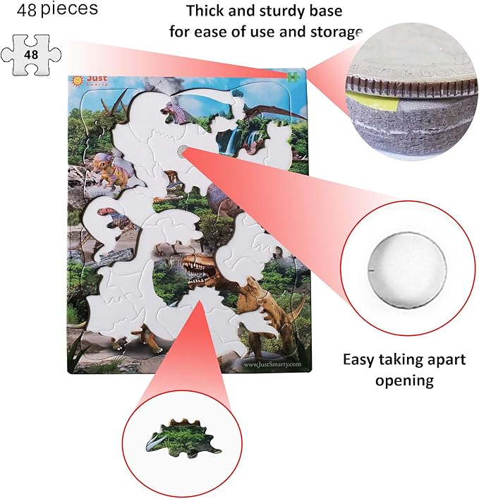 Just Smarty Jigsaw Dinosaur Puzzle for Boys and Girls | Educational Gift for Kids Ages 4-8 | 48 Pieces | Unique Jigsaw Shapes | Best Dinosaur Puzzles for Kids Ages 5-8