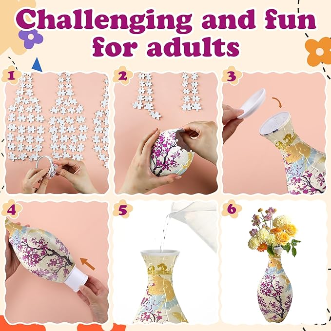 Unique 3D Puzzle for Adults - 160 Pieces of Puzzle Flower Vase, Plum Blossom Themed Art Projects Gift for Women Housewarming Home Decoration