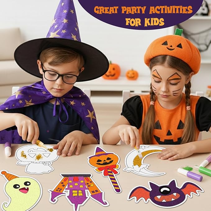 KwestSync Halloween Sand Art Crafts for Kids - Crafts for Kids Ages 4-8, 3-5, Halloween Party Favor with 8 Pumpkin, Ghost, Bat Sand Painting, Trick or Treat Goodie Bag Gifts for 4 5 6 7 8 Years Old