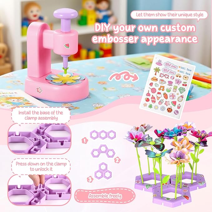 Flower Machine Fabric Flower Bouquets Craft Kit, DIY Arts and Crafts for Kids,Making Kit Includes Storage Bag,Educational STEM Activity Toys Gift for Girls Boys Birthday Christmas Holiday