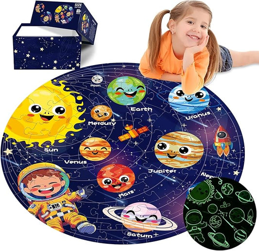 Floor Puzzles for Kids Ages 4-6 70 Piece Glow in The Dark Solar System Puzzles Ages 3-5 Space Planets Toys Large Jigsaw Puzzle Learning Educational Toy Birthday Gift for Boys Girls Ages 6-8