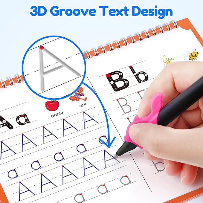 Large Magic Grooved Writing Practice Books for Kids, Reusable Grooved Handwriting Workbooks, Number Letter Tracing Books for Kids Age 3-8 Kindergarten Preschool Calligraphy