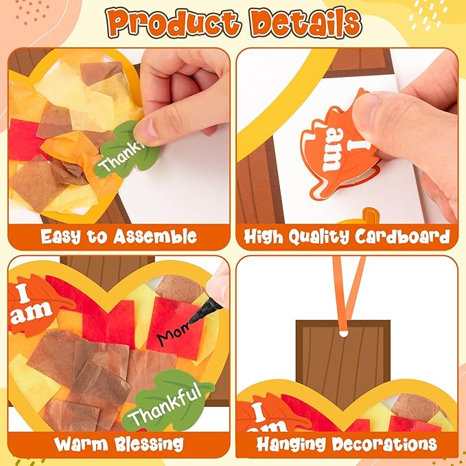 WATINC Fall Cross Suncatchers Craft - DIY Religious Thanksgiving Thankful Tissue Paper Hanging Ornament Kit, Make Your Own Creative Christian Crosses Decor Fun Activities for School Classroom (24Pcs)