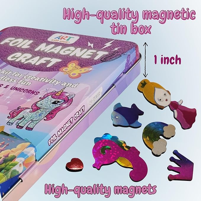 Foil Fun Art Kit for Kids - Reusable Princesses & Unicorns Foil Art for Girls & Boys, DIY Mess-Free Girls Craft Kit w/Magnets, Ideal Travel Toy & in Car Activities for Kids Ages 4 5 6 7 8 9 10 11 12