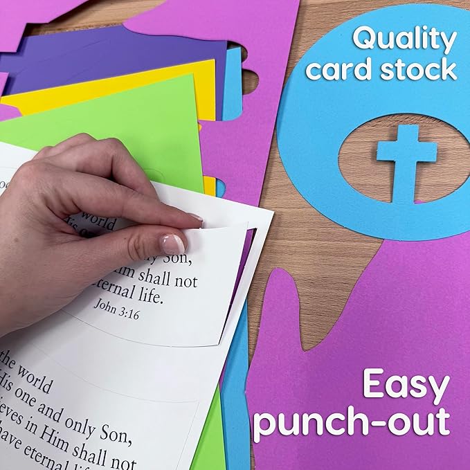 FreshCut Crafts John 3:16 Punch-Out 3-D Paper Kit, 12 Colorful Tabletop Displays Bible Craft for Kids Ages 5 & Up, Perfect for Sunday School, Church Activities, Homeschooling, Classroom Decor