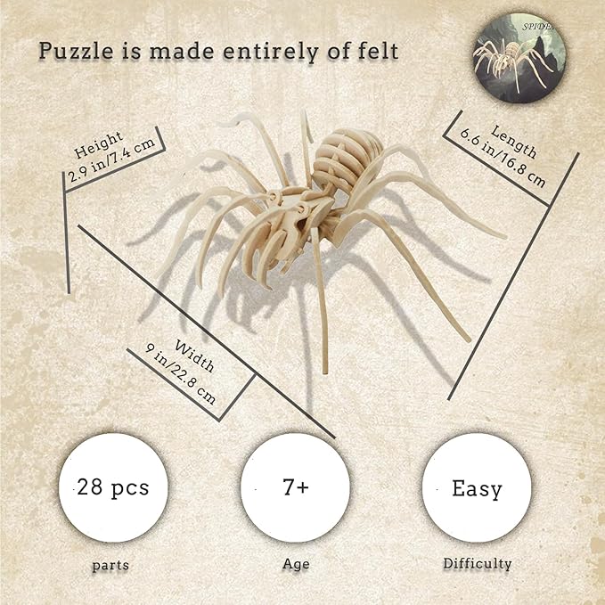 3D Puzzles for Kids, Different from Wooden, Felt Spider DIY Three-Dimensional Model, Animal Insect Toy Educational Game Set Gift