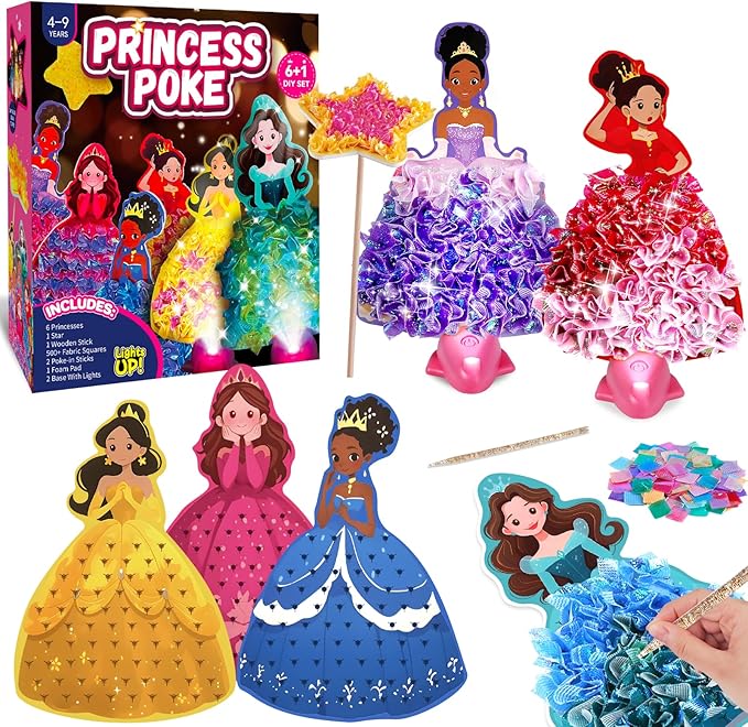 Poke in Art Crafts for Kids Magical Pretty Princess Craft Poke Art Kits for Girls Boys, Stick and Poke Kit DIY Craft Kits for Birthday Christmas Gifts for 4 5 6 7 8 9 10 Year Old