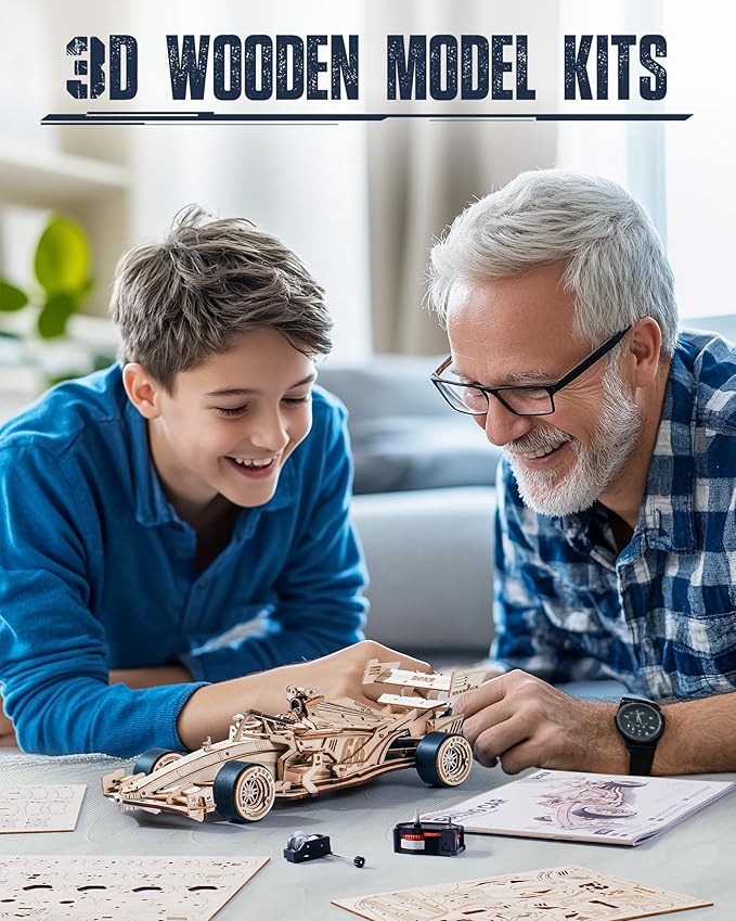 ROKR 3D Wooden Puzzle 1:18 Scale Formula Racing Cars for Adults, 5 Hour Build, Wind up Toys Model Car Kits for Adults to Build, Ideal Gift for Boys and Men