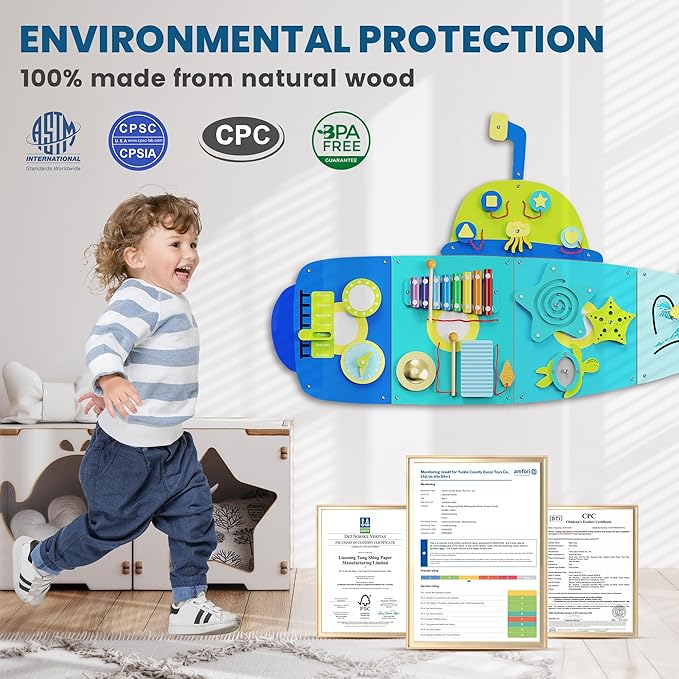 BlueWood Submarine Wall Busy Board Panels, Toddler Learning Activity Center, Montessori Philosophy Sensory, Educational Toys, Conducive to All-Round Development