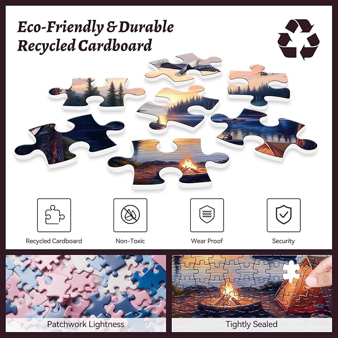 500 Piece Jigsaw Puzzle for Adults – Peaceful Lake Sunset with Eagles and Campfire | Nature Landscape | Relaxing 500 Piece Puzzles for Adults & Great Puzzle for Family Time or Display (20.5" x 15")