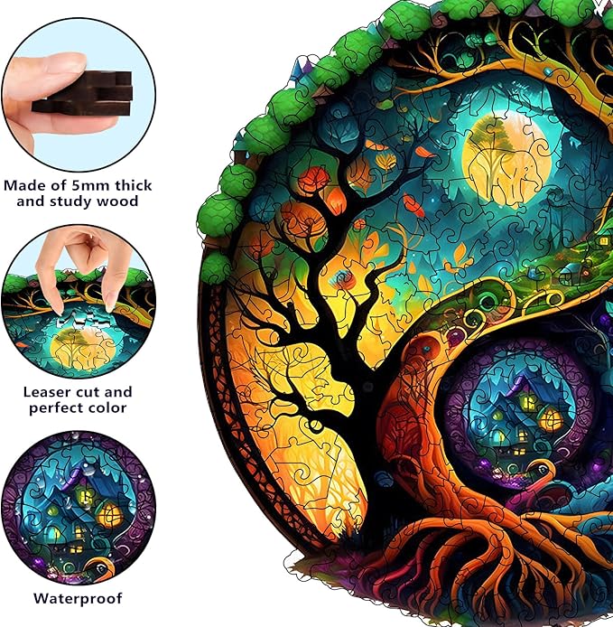 Wooden Puzzles for Adults, Unique Puzzles for Adults, Irregular Animal Shaped Wooden Jigsaw Puzzles, Creative Birthday Gift,11.8 x 9.1 inch, Forest Castle