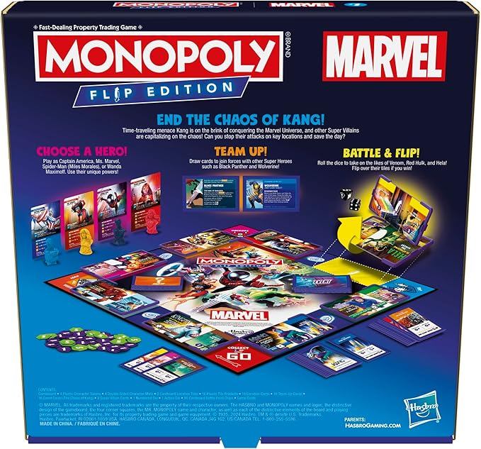 Monopoly Flip Edition: Marvel Board Game | Ages 8 and Up | 2 to 4 Players | Family Board Games for Kids, Teens, and Adults