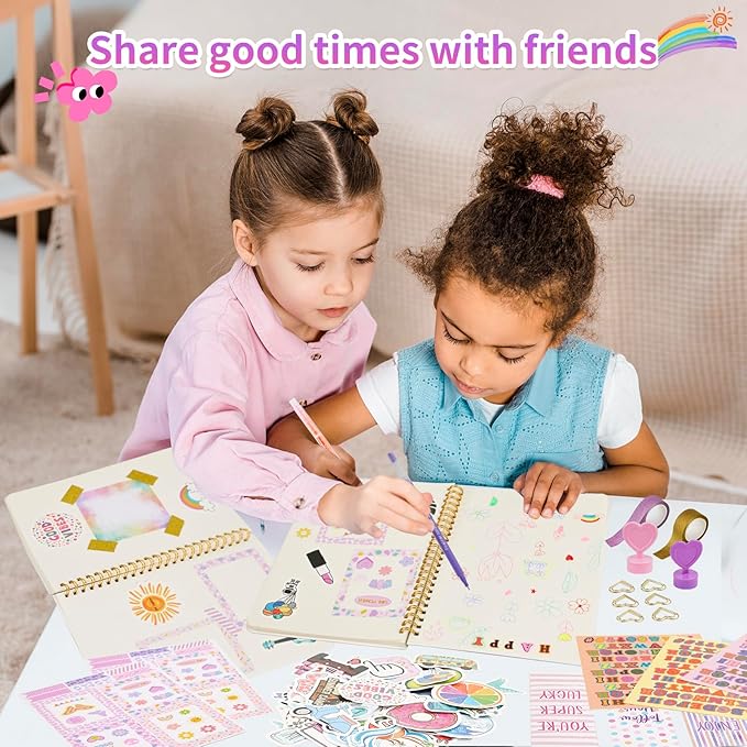 2-PC DIY Journal Kit for Girls Age 8-14, DIY Journal Set for Teen Girl,Christmas|Birthday Gift for 8 9 10 11 12 13 14 Year Old Girl Ideas, Stationery|Scrapbook|Diary Art Crafts Supplies Toy Set