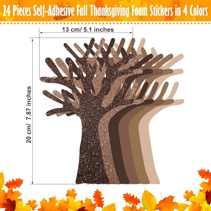 224 Pcs Fall Foam Stickers Fall Leaf Craft Thanksgiving Tree Maple Leaf Foam Shaped Self Adhesive Glitter Stickers Craft Kit for Thanksgiving Autumn Art Family (Maple Leaves)